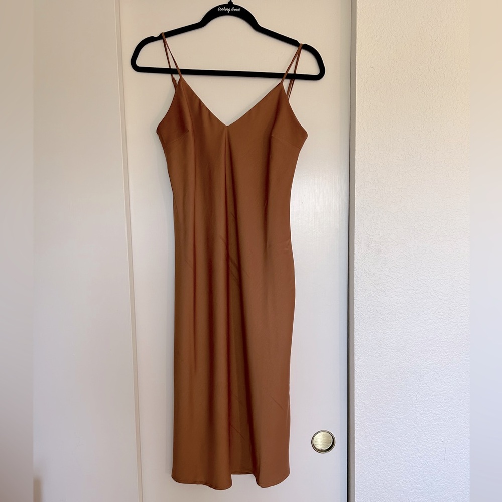 A New Day Satin Midi Slip Dress XS Copper